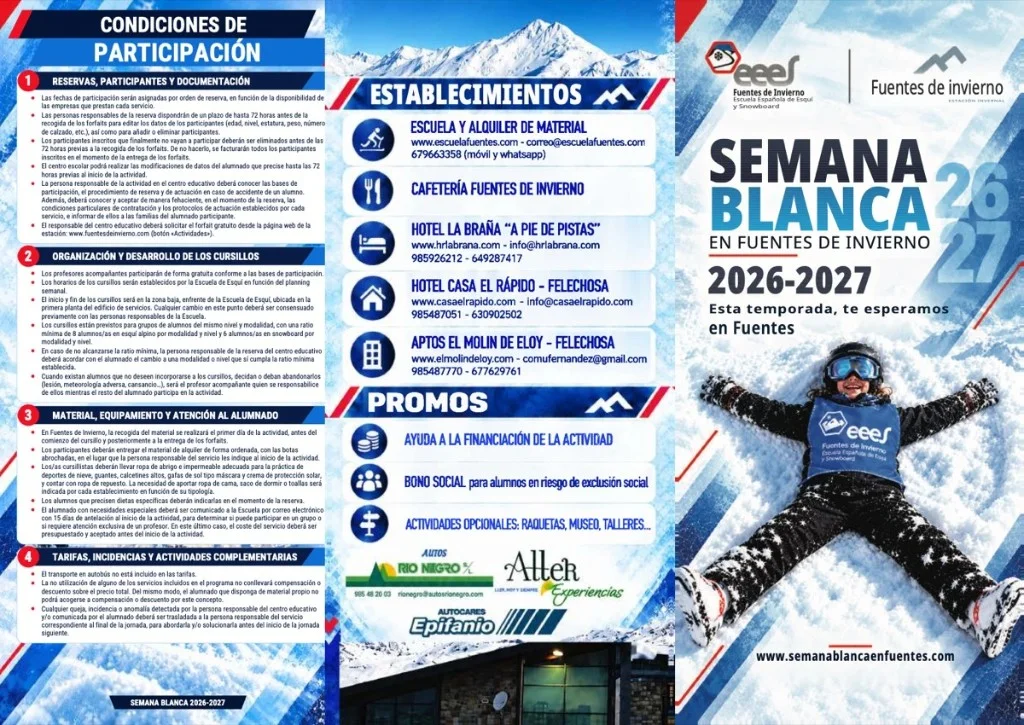 Cara del folleto Semana Blanca 2026-2027: condiciones, establecimientos y portada